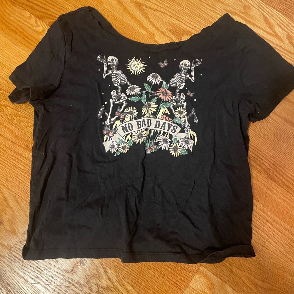 No Bad Days Black Skeleton Off the Shoulder Tee